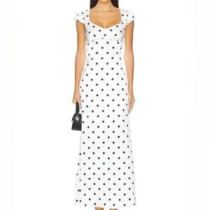White Polka Dot Maxi Dress with Sweetheart Neckline
